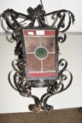 20th Century iron and leaded glass mounted lantern style ceiling light fitting