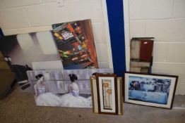 Mixed Lot: Various modern screen prints, modern metal abstract wall plaques and other assorted items