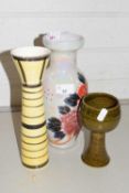 Mixed Lot: Retro pottery vase, a modern Chinese floral decorated vase and a pottery goblet (3)