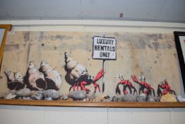 In the manner of Banksy Luxury Rentals Only, reproduction canvas print