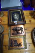 Mixed Lot: Small wall clock, animal shaped wall plaques and a brass wall plaque marked Bless This