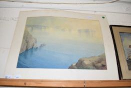 20th Century school study of a cliff top scene, watercolour, mounted but not framed