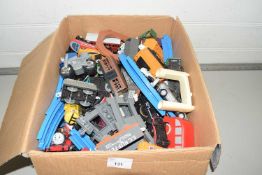 A box of various assorted toy vehicles