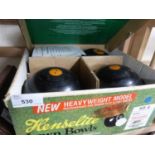 A box of Henselit lawn bowls