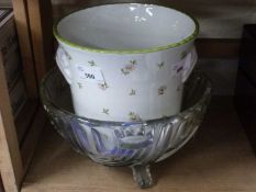 A jardiniere and a glass bowl