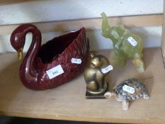 Mixed Lot: Swan shaped planter and various animal ornaments to include Wade tortoise