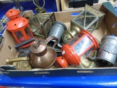 Box of various modern lanterns, pewter tankards and other items