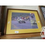 Mick Grant, signed coloured print, motorcycle racing