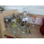 Mixed Lot: Decorated mid Century liqueur glasses, small decanter etc
