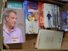 Box of various Jeremy Clarkson books and DVD's