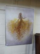 A modern portrait of a lady with golden dress and sparkles, oil on canvas in contemporary chrome