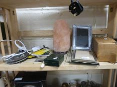 Mixed Lot: Himalayan salt crystal lamp, various picture frames, vintage mincer etc