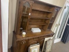 Late 20th Century dresser, cupboards below shelves and glazed cupboards above, 163cm wide