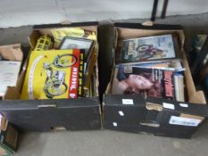 Two boxes of various vintage motoring magazines, ephemera, prints etc