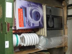 Box of various photography books and large photography bulbs