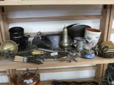 Mixed Lot: Various cutlery, pewter tea wares, assorted tankards etc