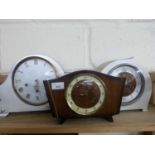 Two silver painted mantel clocks and one other