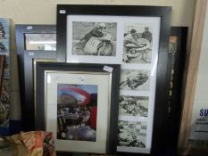 Five various automobile and motorcycle montage prints