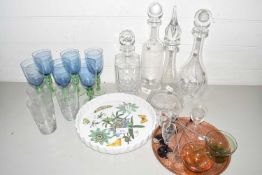 Mixed Lot: Various decanters, drinking glasses, Portmeirion Botanic garden flan dish and other