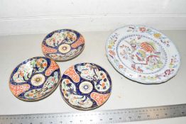 Three 19th Century English Imari patterned saucers together with a further Masons plate (4)