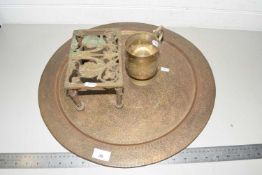 Mixed Lot: A brass serving tray, a small trivet and a brass tankard