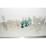 Mixed Lot: Various 19th Century and later glass wares to include jugs, turquoise wine glasses, cut