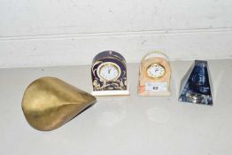 Mixed lot comprising three modern bedside clocks to include Caithness example and a further brass