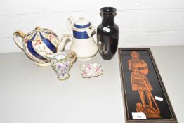 Mixed Lot: Wall plaque decorated with a Knight, various jugs, teapot etc