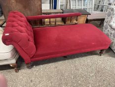 Large late19th Century red upholstered chaise longue for repair and re-upholstery