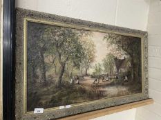 20th Century school study of a village scene, oil on board, gilt framed
