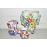 Mixed Lot: Masons octagonal jug, a Gien jug and a further continental floral decorated vase (3)