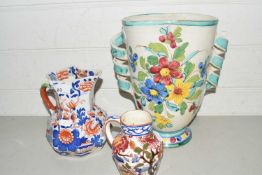 Mixed Lot: Masons octagonal jug, a Gien jug and a further continental floral decorated vase (3)