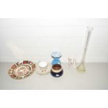 Mixed Lot: Glass and ceramics to include a Crown Derby plate and saucer (damaged), further glass