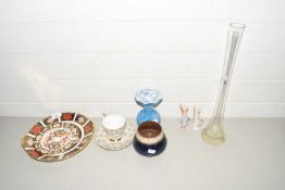 Mixed Lot: Glass and ceramics to include a Crown Derby plate and saucer (damaged), further glass