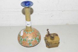 Royal Doulton stone ware stem vase together with a brass retractable cutting implement