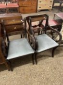 Pair of reproduction scroll arm carver chairs