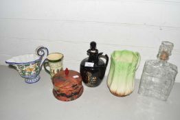Mixed Lot: Royal Doulton medieval pattern jug, a Sylvac celery vase, a QEII whisky decanter and