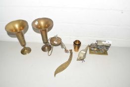Mixed Lot: Various Indian brass wares to include a pair of vases, a balancing figure and other