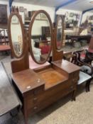 Edwardian mahogany drop centre dressing chest with triple mirrored back, 113cm wide
