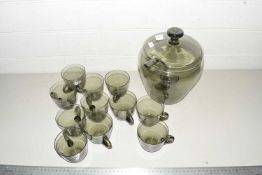 A vintage smoked glass punch set