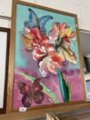 A watercolour of lillies, glazed with pine frame