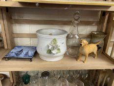A Wendover model of a labrador together with glass decanter, planter and other ceramics
