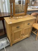 Pine sideboard of two short drawers and cupboards below