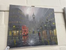 London street scene, oil on canvas, unframed