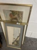 Two watercolours, one by L Cornish dated 19.01.28 together with a contemporary print, all framed and