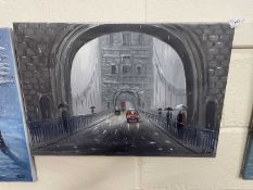 Rainy London Bridge, oil on canvas, unframed