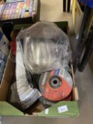 A box of Abracas metal grinding plates and other similar items