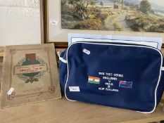 A 1986 Test Series England v India and New Zealand bag together with a quantity of cricketing
