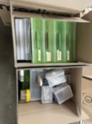 Two boxes of assorted scrap booking materials