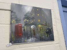 Rainy london street scene, oil on canvas, unframed